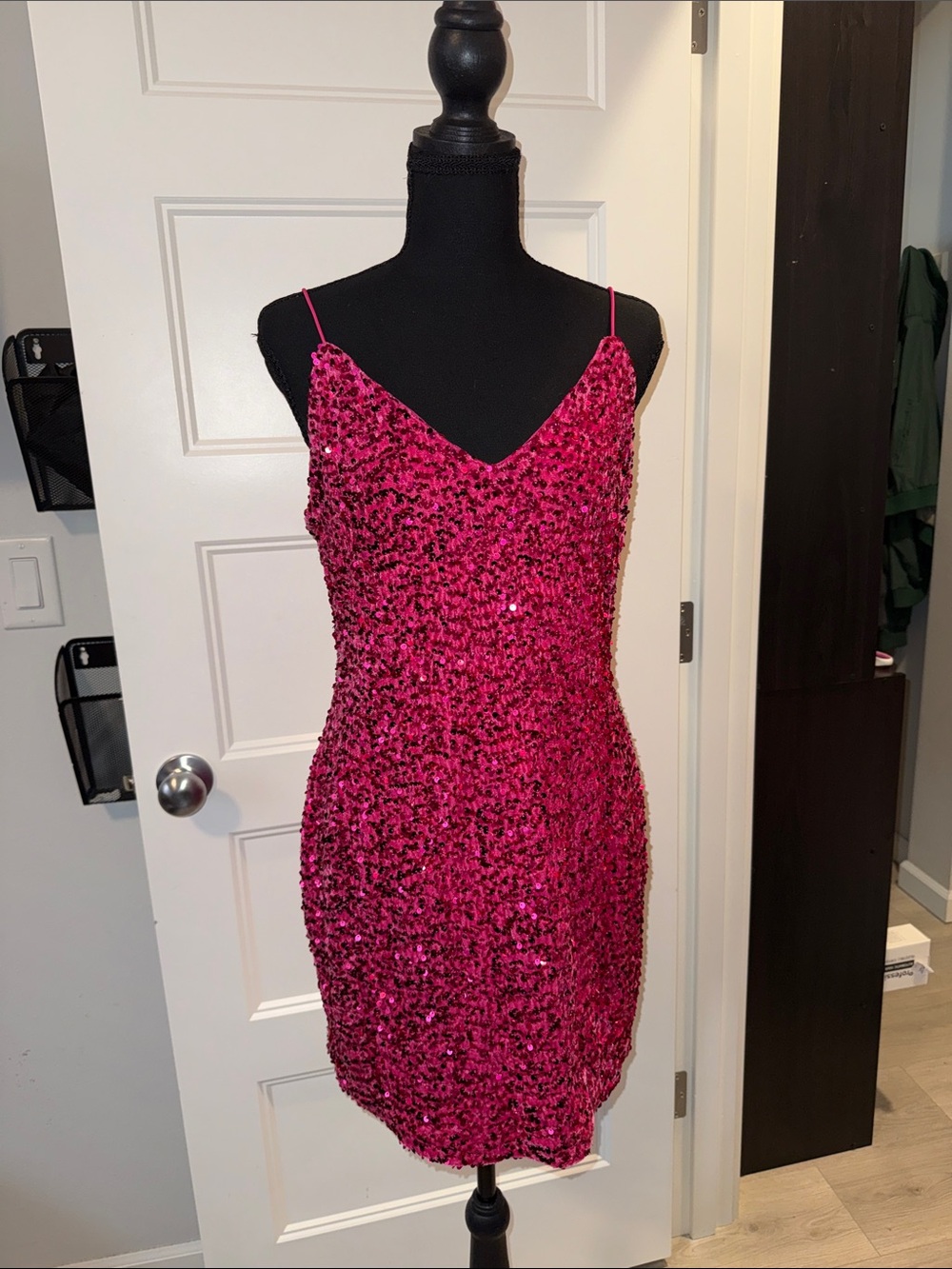 Francesca's Hot Pink Sequin Mini Slip Dress